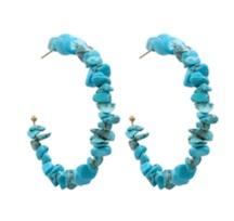 U SHAPED HOOP TURQUOISE STONE EARRINGS (SOLD BY THE PAIR) image