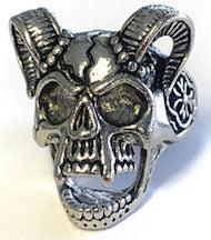 DECORATED SKULL WITH RAM HORNS METAL BIKER RING image