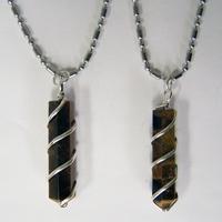 TIGER EYE COIL WRAPPED STONE STAINLESS BALL CHIAN NECKLACE image