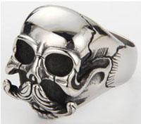 SKULL HEAD WITH HANDLE BAR MUSTACHE STAINLESS STEEL BIKER RING image