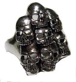 STACKED UP SKULL HEADS SILVER BIKER RING image