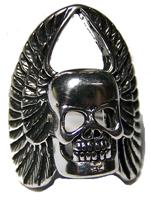 SKULL HEAD WITH WINGS SILVER BIKER RING image