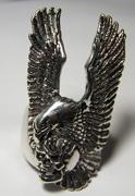 LARGE EAGLE HOLDING SKULL HEAD BIKER RING image