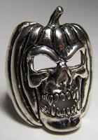 PUMPKIN HEAD SKULL SILVER BIKER RING image