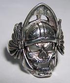WARRIOR SKULL WITH HELMET SILVER BIKER RING image