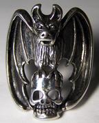 WINGED BAT HOLDING SKULL HEAD DELUXE BIKER RING image