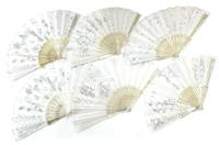 WHITE FABRIC WEDDING LACE HAND FANS image