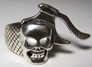 SKULL HEAD WITH HATCHET DELUXE BIKER RING- image