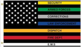 COLORED FIRST RESPONDERS AMERICAN FLAG THIN LINE 3 X 5 FLAG image