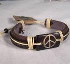 CARVED BONE LEATHER PEACE SIGN BRACELET image