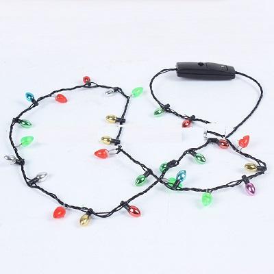 Light Up Christmas Holiday LED Light Bulb Flashing 30" Necklace