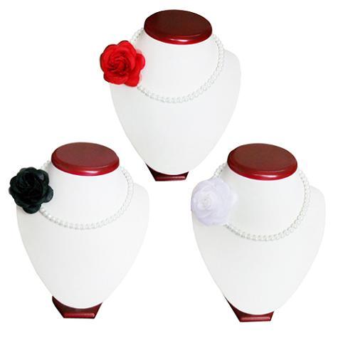 Vintage Faux Pearl Necklace With Fabric Flower Accent image