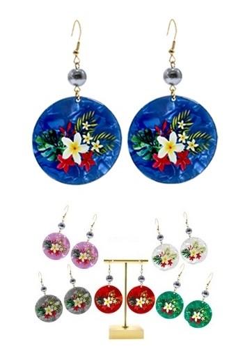Mix Flower Printed Faux Turtle Shell Earrings image