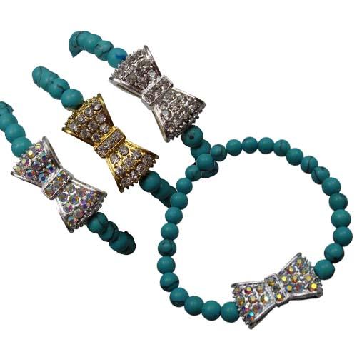 Rhinestone Bow-tie Bracelet - Turquoise image