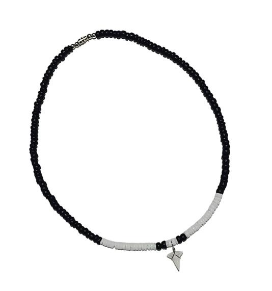 Black Coconut With Clam Shell Shark's Tooth Pendant Necklace image