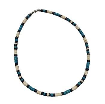 Bleach, Turquoise, Black Heishi Coconut Barrel Lock Necklace image