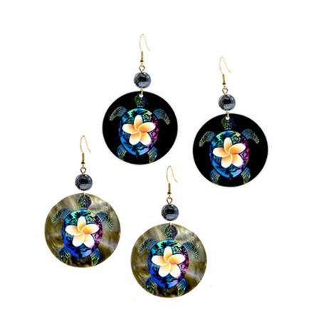Round Floral With Turtle Design Earrings image