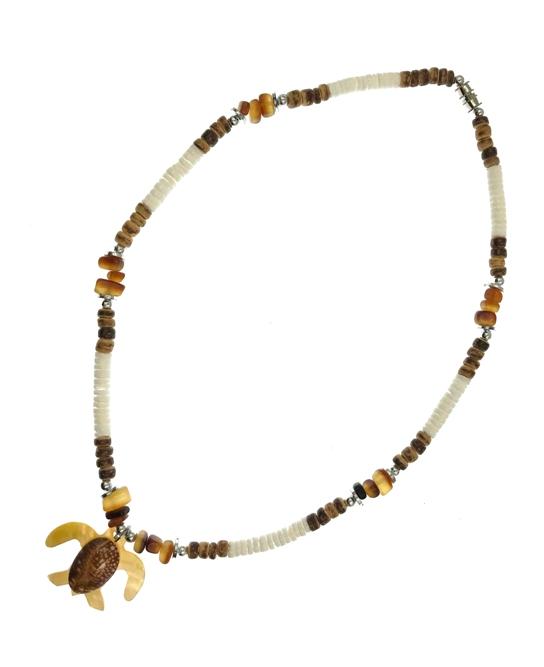 Coconut And MOP Shell Turtle Pendant Necklace image