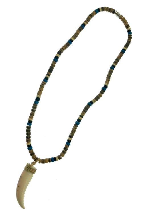 18" Tiger Blue Black and Beige Coconut Necklace With Shell Tusk P image