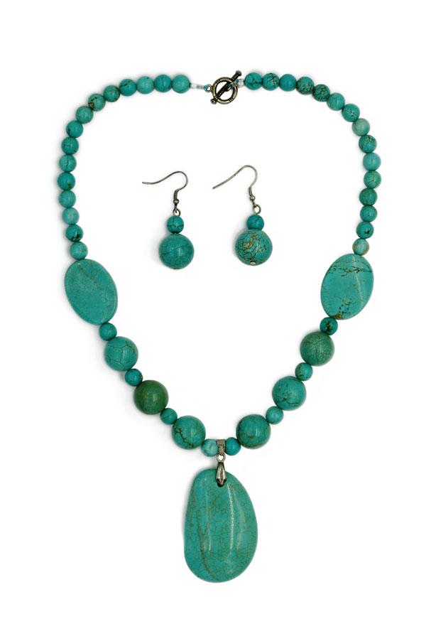 Turquoise Stone Necklace & Earrings Set image