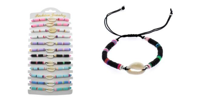 Cowrie Shell and Heishi Clay Beads Friendship Bracelets. image