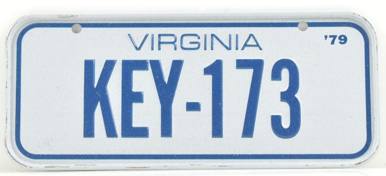 Vintage 1979 Stamped Lettering All Metal Bicycle Tag Virginia image
