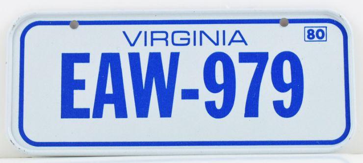 Vintage 1980 All Metal Bicycle Tag Virginia image