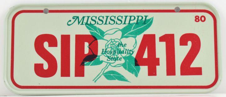 Vintage 1980 All Metal Bicycle Tag Mississippi image
