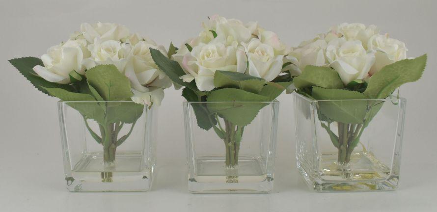 White Rose Bouquet in Glass Cube - Set of 3 image