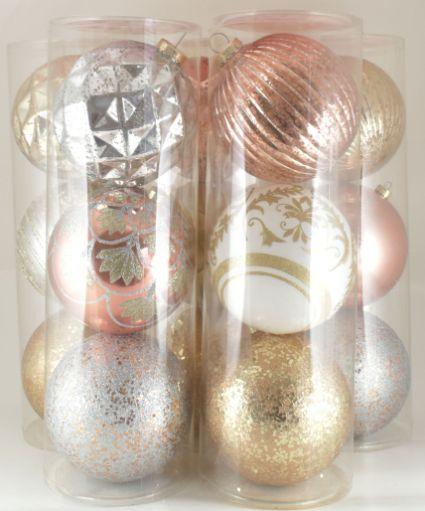 Rose Gold Silver Glitter Ball Ornament 3 Pack 5 Asst. image