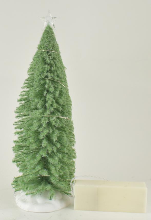 10" LED Green Fuzzy Bottle Brush Tree image