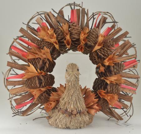 14" Pinecone Twig Colorful Fall Turkey Decor/Wreath image