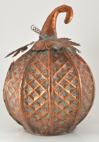 12" Small Metal Orange Textured Pumpkin Decor image