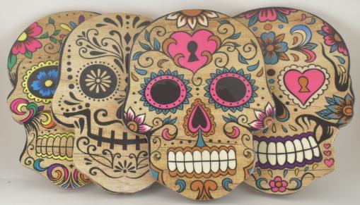 14" Wooden Figural Day of the Dead Skull Serving Board image