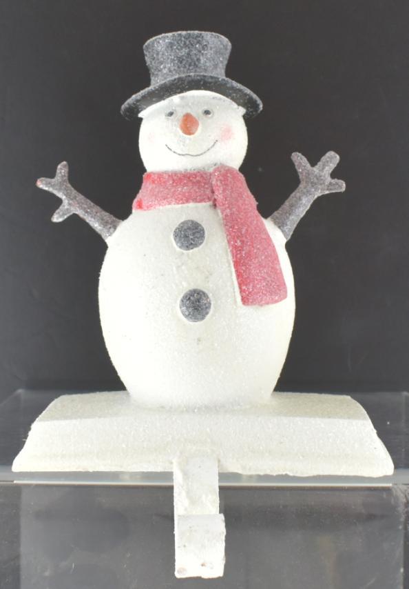 Resin Textured Snowman with Scarf and Glitter Stocking Holder image