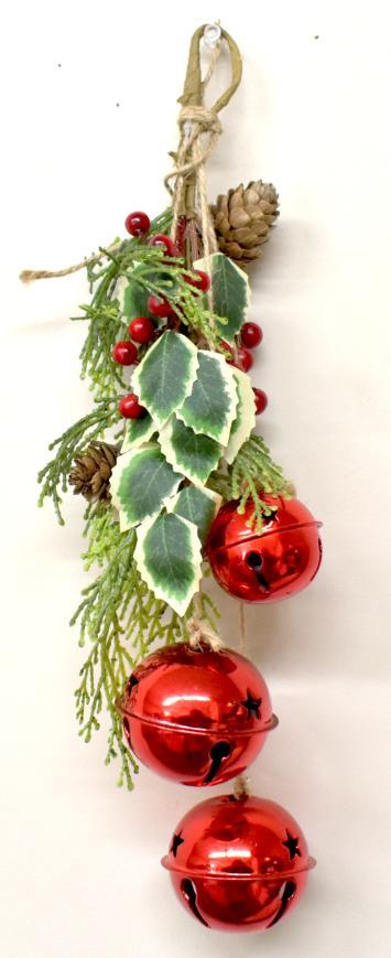 Red Jingle Bell, Pinecone & Holly Hanging Decor image