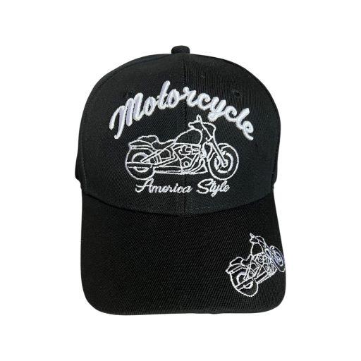 * Motorcycle Embroidered Baseball Caps - Black Color (7508-MotoB) image