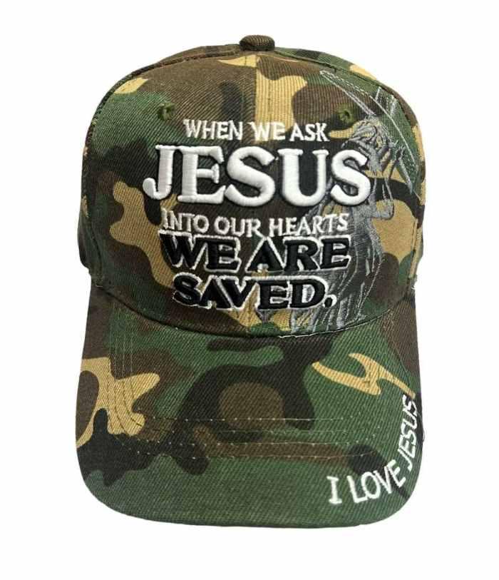 When We Ask Jesus Christian Baseball Cap - Green Camo Color image
