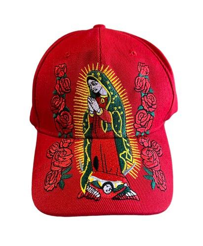 * Virgin of Guadalupe Baseball Cap Embroidered - Red Color (CCap124R) image