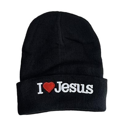 I LOve Jesus Embroidered Christian Beanies - Black Color image