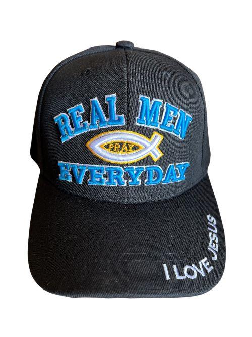 Real Men Pray Every Day Christian Baseball Cap Black Color image