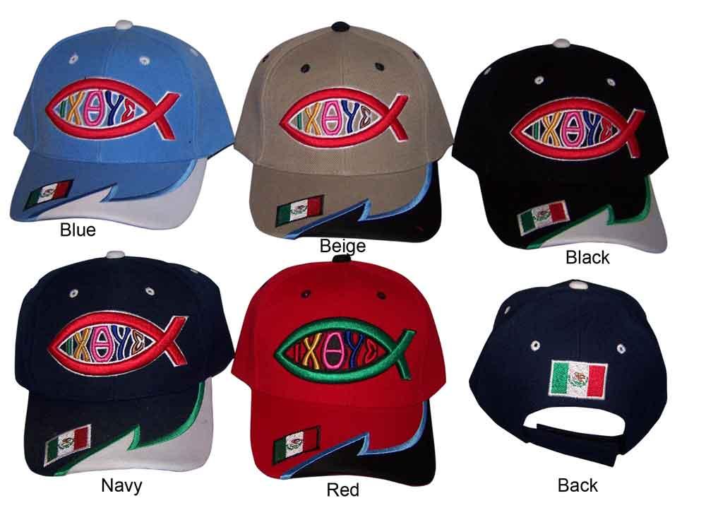 Jesus Fish Mexican Flag Hispanic Christian Catholic Baseball Caps image