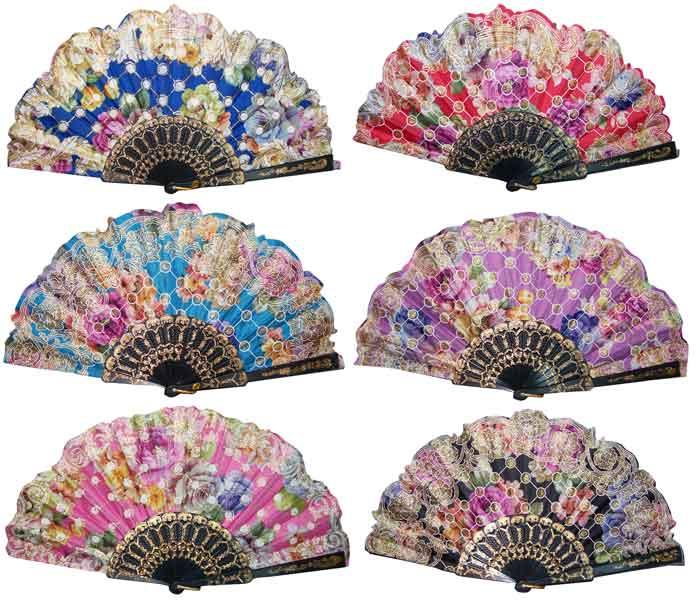 Folding Hand Fan - Floral Prints with Glitter image