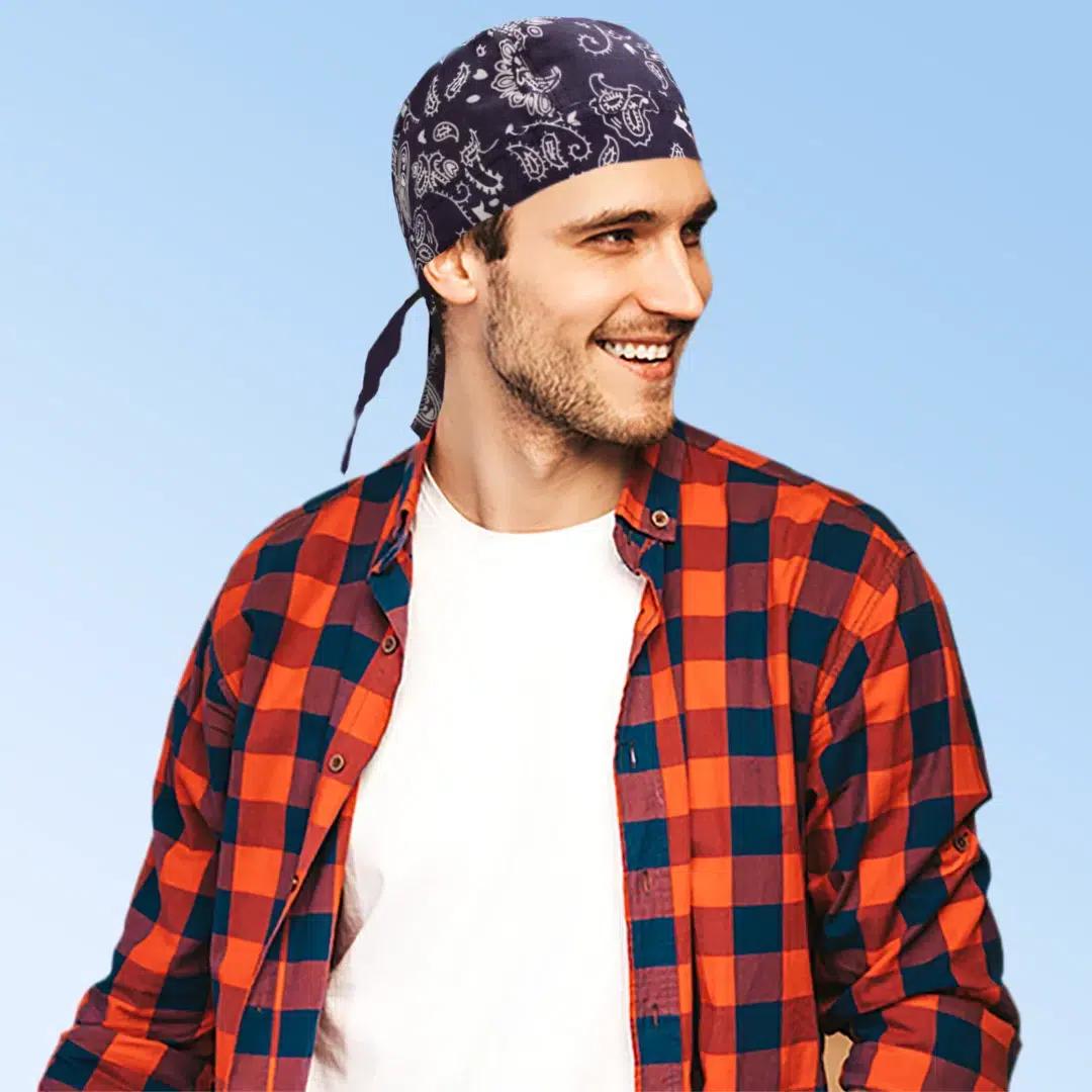 Paisley Head Wrap - 100% Cotton - Imported - 12 pieces, Navy Blue image