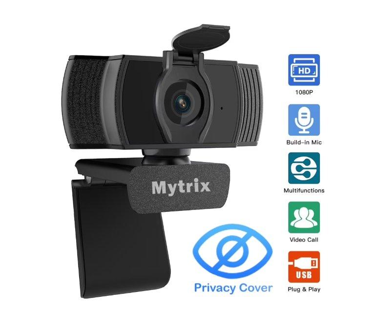 Mytrix Auto Focus Full HD 1080P Webcam With Privacy Cover, Built-in Noise Cancelling Mic, USB Webcam for Windows Mac PC Laptop Desktop Video Calling Conferencing, Skype Zoom Facebook YouTube image