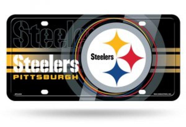 Pittsburgh Steelers Black Circle Design Metal License Plate image