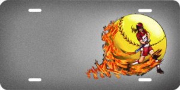 Softball Girl with Flames Airbrush License Plate Free Names on this Air Brush image