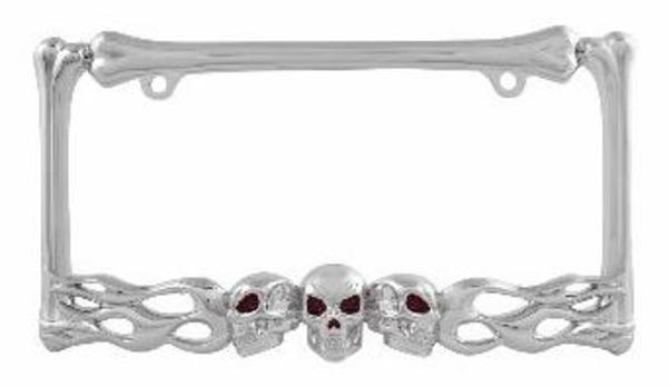 Chrome multi skull license plate frame Free Screw Caps with this Frame