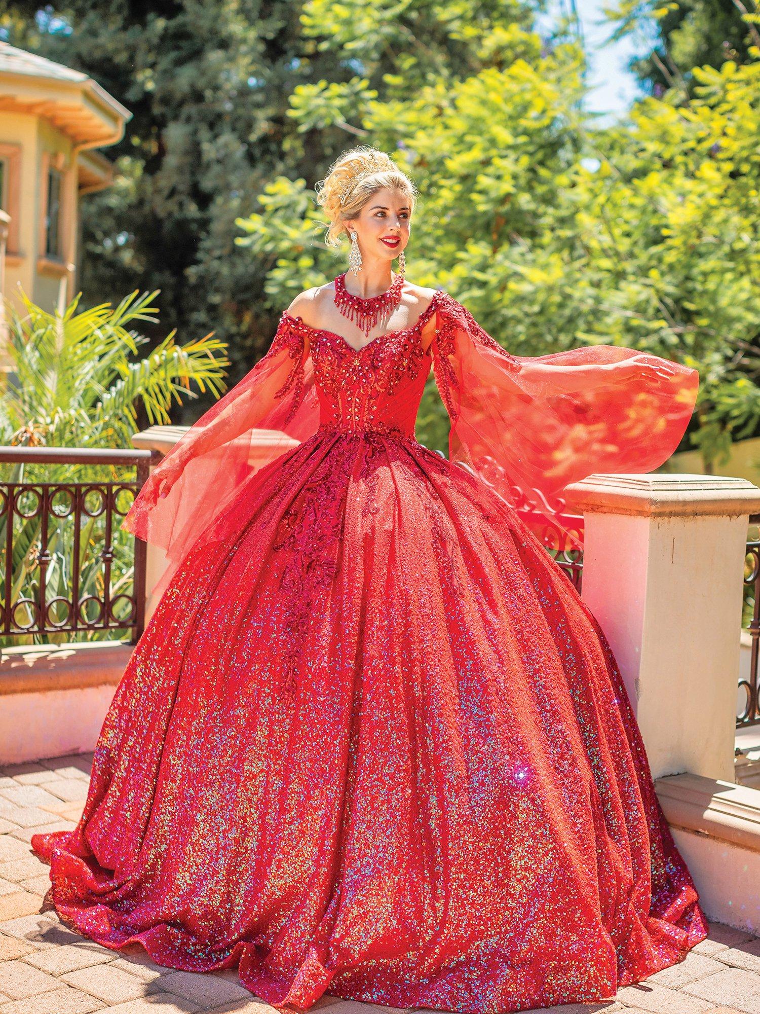 Exquisite Scoop Back Ball Gown with Sequined Lace and a Dramatic Sheer Cape Quinceanera Dress - Style 1776 image
