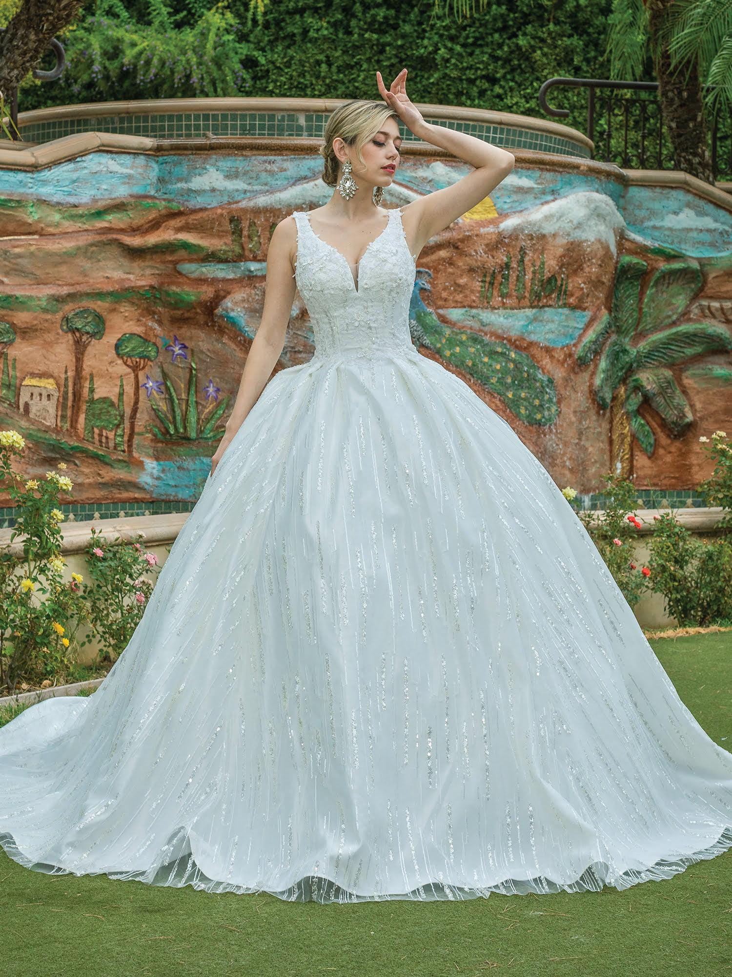 Regal Elegance Ball Gown with Embellished Bodice and Cascading Ruffled Skirt Wedding Dress - Style 0177 image